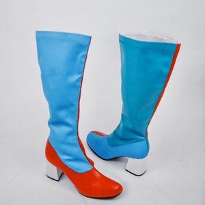 Hand painted colorblocked pleather white gogo boot